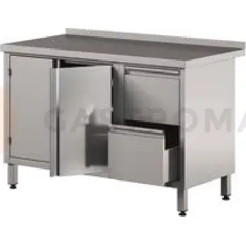 Nerezový dřez Přístěnný stůl s dvojitými křídlovými dveřmi a 2 zásuvkami 2000x700x850 mm | ASBER, WM-207-PL-2HD-2DR