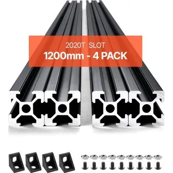 Příslušenství k 3D tiskárně VEVOR 4KS 47,2" (1200 mm) T drážka 2020 hliníkový extrudovaný profil, evropská norma eloxovaná lineární kolejnice, vysokopevnostní extrudovaná hliníková kolejnice pro 3D tiskárnu, CNC stroj pro kutily, laserové gravírování, černá