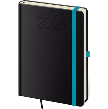 Diář Týdenní diář A5 New Praga černý s gumičkou