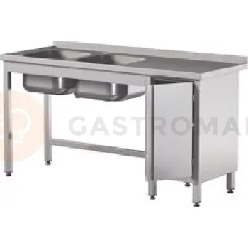Nerezový dřez Přístěnný stůl se 2 dřezy a křídlovými dveřmi 2100x700x850 mm | ASBER, STW-217/2-PL-L-HD