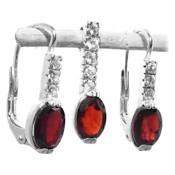 Souprava šperků Stříbrná souprava přírodní granát 7x5 mm - VE9/VP23 (Stříbrná sada náušnice a přívěsek s granáty)