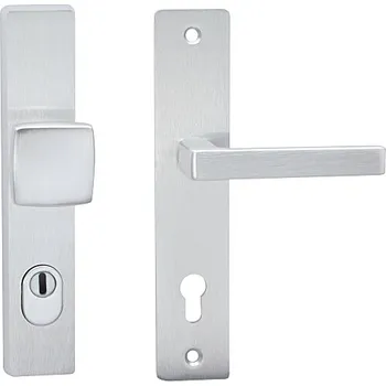 Dveřní kování Bezpečnostní kování COBRA TOWER H s překrytkou a hranatou klikou (F1 - stříbrný elox), klika-klika, Otvor na cylindrickou vložku PZ, COBRA F1 (stříbrný elox), 72 mm