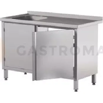 Nerezový dřez Přístěnný stůl s dřezem a skříňkou s křídlovými dveřmi, dvoudveřový 1100x700x850 mm | ASBER, STW-117/1-PL-L-2HD-C