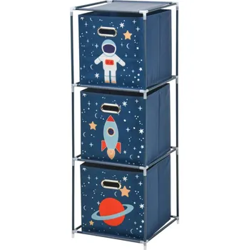 Úložný box Storagesolutions Regál na knihy s úložnými boxy na hračky - vesmirná mise, 35 x 35 x 102 cm