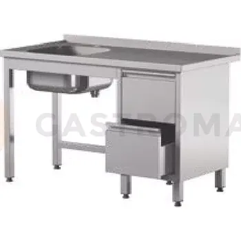 Nerezový dřez Přístěnný stůl s dřezem a zásuvkami 1900x600x850 mm | ASBER, STW-196/1-PL-L-2DR-B