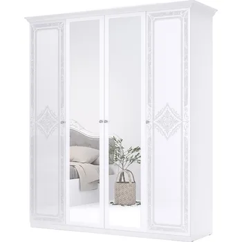 Šatní skříň Skříň 4D (se zrcadly), série N, bílý lesk Luiza