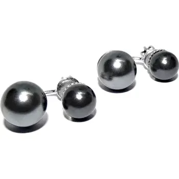 Náušnice Stříbrné náušnice 2v1 Swarovski perla tmavě šedá - NŠ1183/1512v (Stříbrné náušnice se Swarovski perlami 8 a 10 mm)