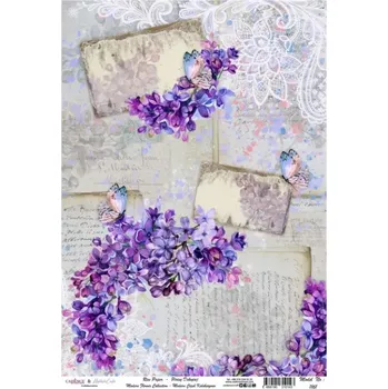 Umělecký papír Rýžový papír A4 - 1161 - Cadence (Dopisy s fialovými květy)