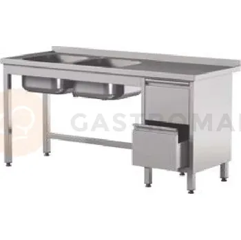 Nerezový dřez Přístěnný stůl se 2 dřezy a zásuvkami 1400x600x850 mm | ASBER, STW-146/2-PL-L-2DR-B