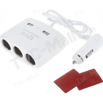 Roztrojka do auta na 12V + 2x USB vstup s kabelem černá