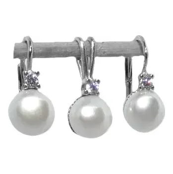 Šperk Stříbrná souprava přírodní perla bílá - NK,P1207A (Stříbrná sada náušnice a přívěsek s přírodní perlou)
