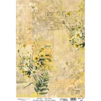 Umělecký papír Rýžový papír - 1208 - Cadence (Žluté kytice) - A3