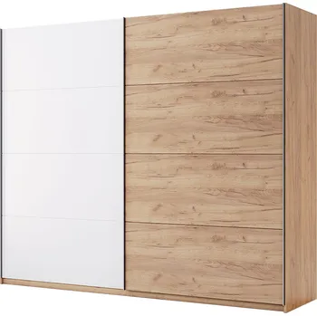 Šatní skříň Skříň s posuvnými dveřmi 2,5x2,1m (Dveře Dub Kraft/Lesklá Bílá) série N Asti