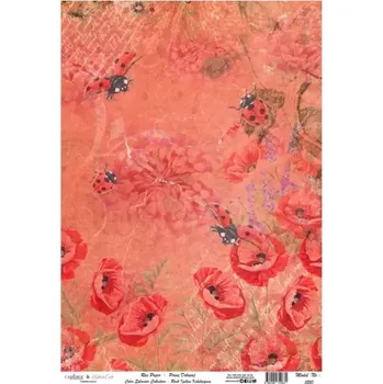 Umělecký papír Rýžový papír A4 - 1210 - Cadence (Berušky a vlčí máky)