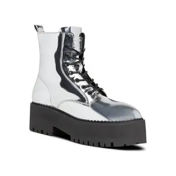 Dámská obuv Polokozačky Tommy Jeans Tjw Flatform Zip Up Metallic EN0EN02403 Šedá 37