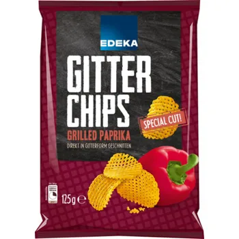 Chips Edeka mřížkované brambůrky s grilovanou paprikou 125g