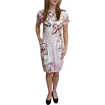 Dámské šaty Šaty Pratto béžové s hnědými květy a kapsami velikost pratto: 40