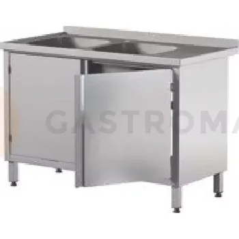 Nerezový dřez Přístěnný stůl se 2 dřezy a skříňkou s křídlovými dveřmi, dvoudveřový 1200x700x850 mm | ASBER, STW-127/2-PL-L-2HD-C