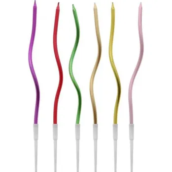 Dortová svíčka Svíčky, mix metalických barev, zkroucené, 6 ks