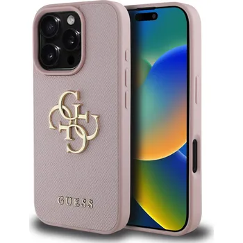 Telefonní příslušenství Guess PU Grained 4G Metal Logo Zadní Kryt pro iPhone 16 Pro Max Barva: Růžová
