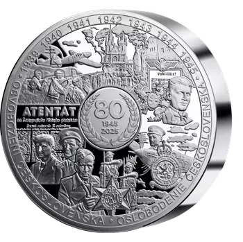 Exkluzivní stříbrná ražba Osvobození Československa – 80 let, 5 uncí ryzího stříbra