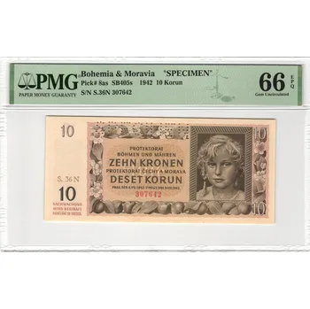 Protektorát Čechy a Morava 10 Korun 1942 S. 36 N Specimen PMG 66 EPQ
