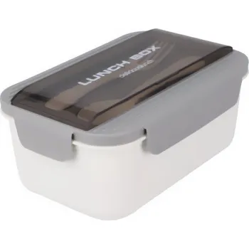 Svačinový box EH Excellent Houseware Těsnící svačinový box s příbory, 21 x 14 x 7 cm, šedý