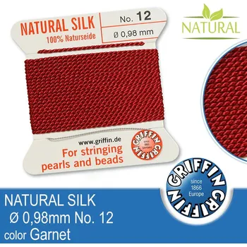 Nit Hedvábná nit s jehlou GRIFFIN síla nitě 0,98mm No.12 délka 2m. Barva Garnet
