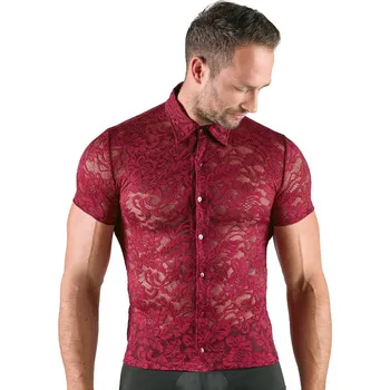 Pánské erotické prádlo Svenjoyment Floral Lace Transparent Shirt 2161966 Red Velikost L