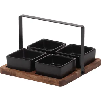 EH Excellent Houseware Sada misek na dřevěném podnosu, 4 misky