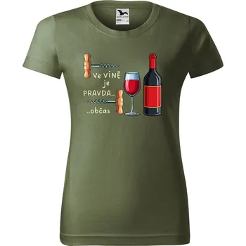 Dámské tričko s potiskem Ve víně Barva trička: Khaki - 09, Velikost: XL