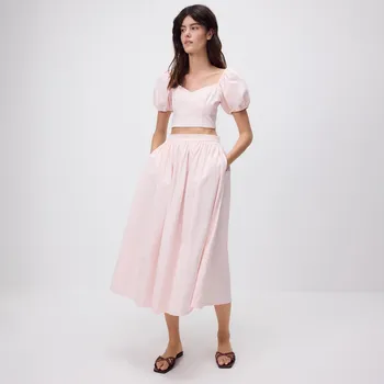 Dámské oblečení Reserved - Rozšířená midi sukně - pastelově růžová - XD199-03X - XD199-03X-M