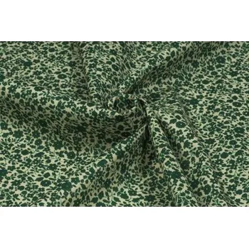 Japonská bavlněná látka FLOWNNY, šatovka, krémovo-tmavě zelená, sartor.cz