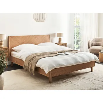 Postel Dřevěná postel světlá dubová dýha MDF 160 x 200 cm klasický rám postele ložnice Beliani