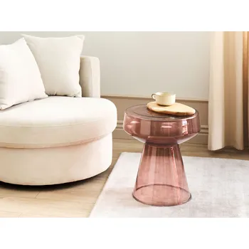 Konferenční stolek Boční koncový stolek průhledné červené sklo 37 x 37 x 43 cm Kávová konzole Oválný designový tvar Obývací pokoj Moderní Beliani