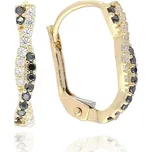 Náušnice ze žlutého zlata s bílými a černými zirkony