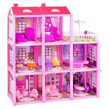 Domeček pro panenku Třípatrový domeček pro panenky s nábytkem a panenkou