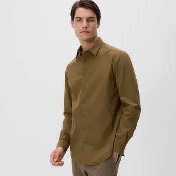 Pánská košile Reserved - Košile regular fit s vysokým podílem bavlny - hnědozelená - 760EH-78X - 760EH-78X-M