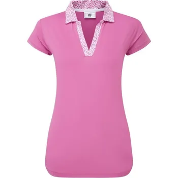Dámské tričko FootJoy Cap Sleeve Print Trim Lisle dámské polo, růžové dámské, S