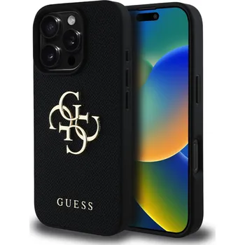 Pouzdro na mobilní telefon Guess PU Grained 4G Metal Logo Zadní Kryt pro iPhone 16 Pro Max Barva: Černá