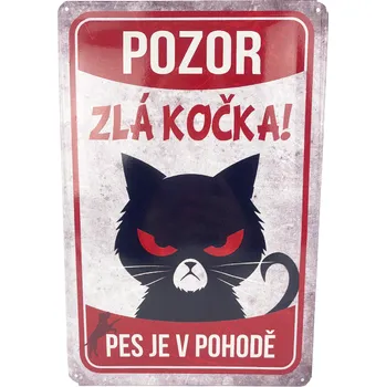 Plechová cedule Garážovka Plechová cedule Pozor zlá kočka! 29 x 19 cm