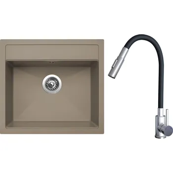 Granitový dřez Set Sinks G24154 (dřez Solo 560 Truffle 54 + baterie Elasta S Nerez/Černá)