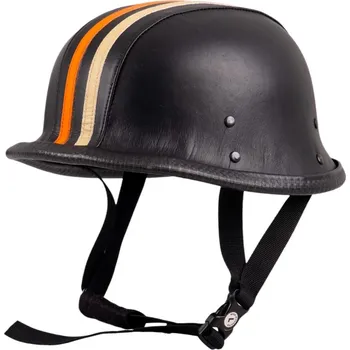 Helma na motorku Sodager Retro otevřená moto helma Stripes černá s oranžovým a béžovým pruhem - S (55-56)