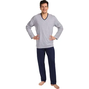 Pánské pyžamo Lamido Pánské pyžamo dlouhé Emil bílé čárky na šedé L (CZ50 / L) - doprava od 59 Kč