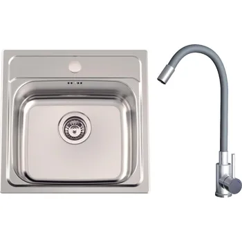 Nerezový dřez Set Sinks N113 (dřez Manaus 480 V 0,7 mm, matný + baterie Elasta Nerez/Šedá)