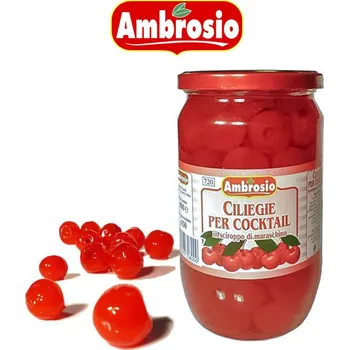 Konzervované ovoce Ambrosio Koktejlové třešně v marasku bez stopky 800 g
