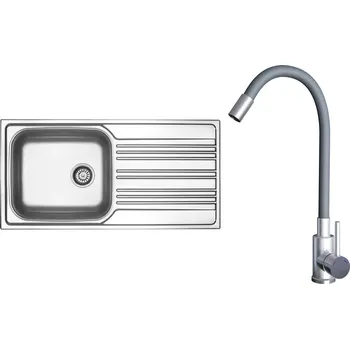 Nerezový dřez Set Sinks N149 (dřez Star 1000 XXL V 0,7mm, matný + baterie Elasta Nerez/Šedá)