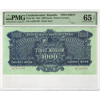 1000 Korun 1944 S. AA Specimen Top Pop PMG 65 EPQ