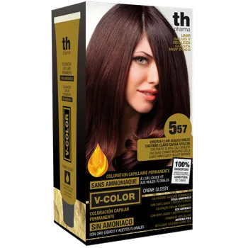 Barva na vlasy TH Pharma Barva na vlasy V-color č. 5.57 (světle mahagonovo fialovo hnědá)- domácí sada+ šampon a maska zdarma