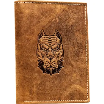 Peněženka Pánská peněženka z pravé kůže s reliéfním motivem psí hlavy Barva: Hnědá